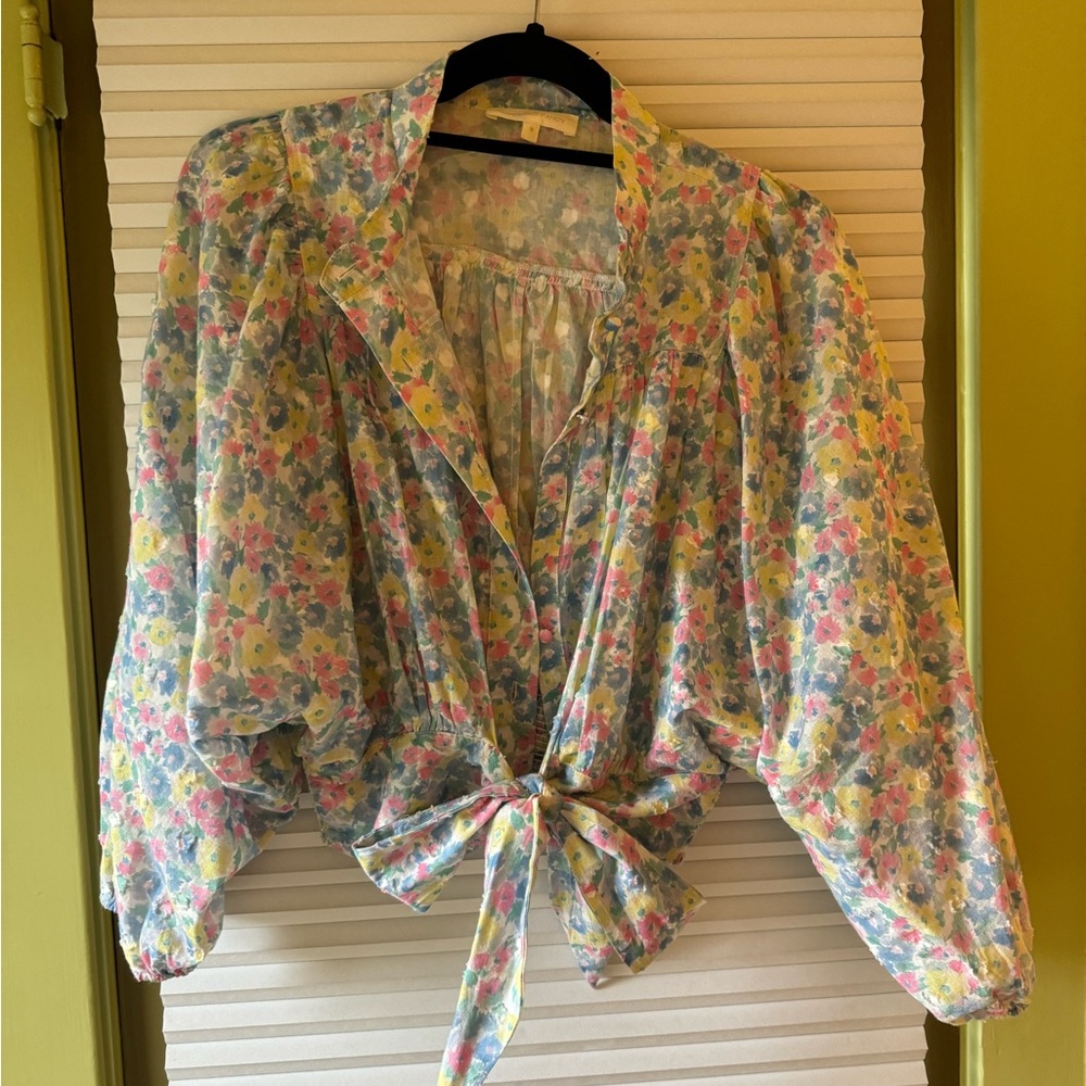 LoveShackFancy Floral Print Mock Neck Crop Top - Picture 4 of 4
